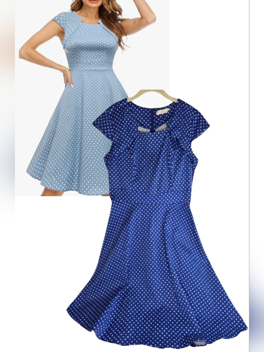 H. R. Homrain XL Blue Polka Dot Dress Retro Rockabilly Stretch Coquette L-1952